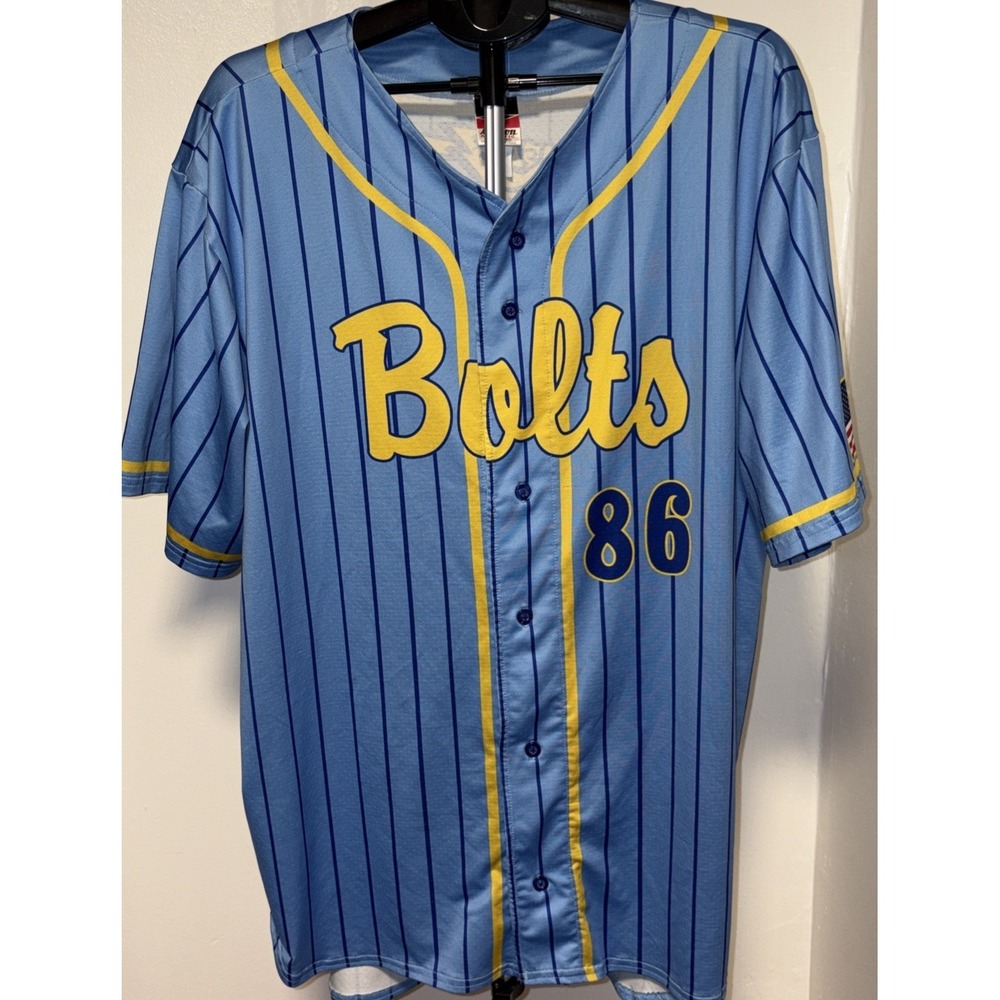 Alleson Athletic Baseball Jersey XL Blue & Yellow BOLTS #86 Pinstripe